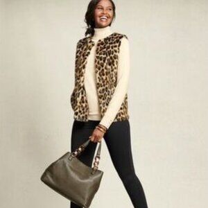 Talbots Leopard Print Faux Fur Vest Plush & Chic Size Medium Like New